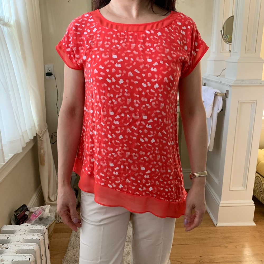Ann Taylor Red-Orange Cheetah Print Top